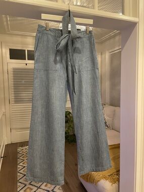 Banana Republic Light Blue/Denim Linen Wide-Leg Pants